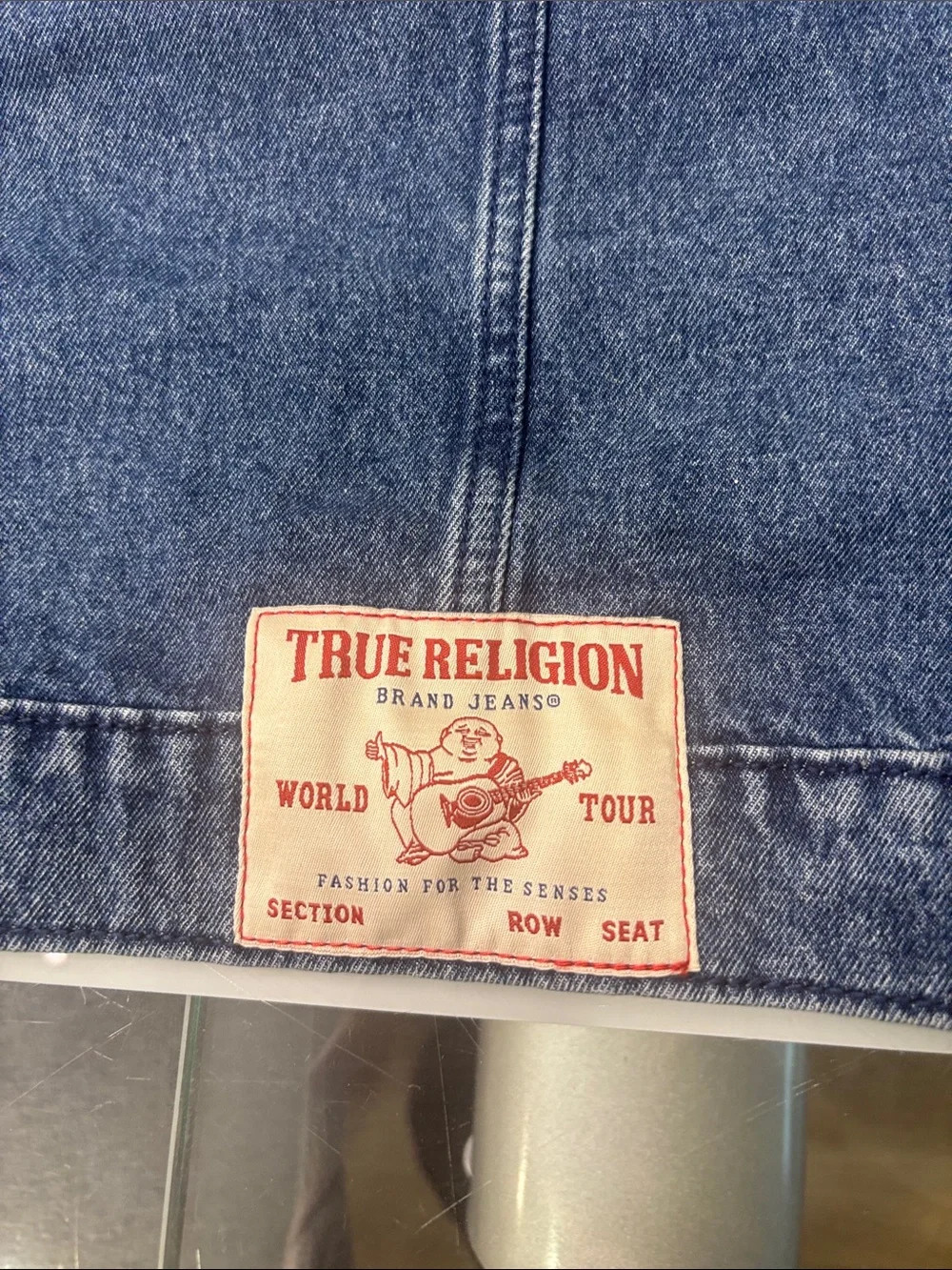 True Religion Denim Jacket in Medium Blue with Red Stitching large